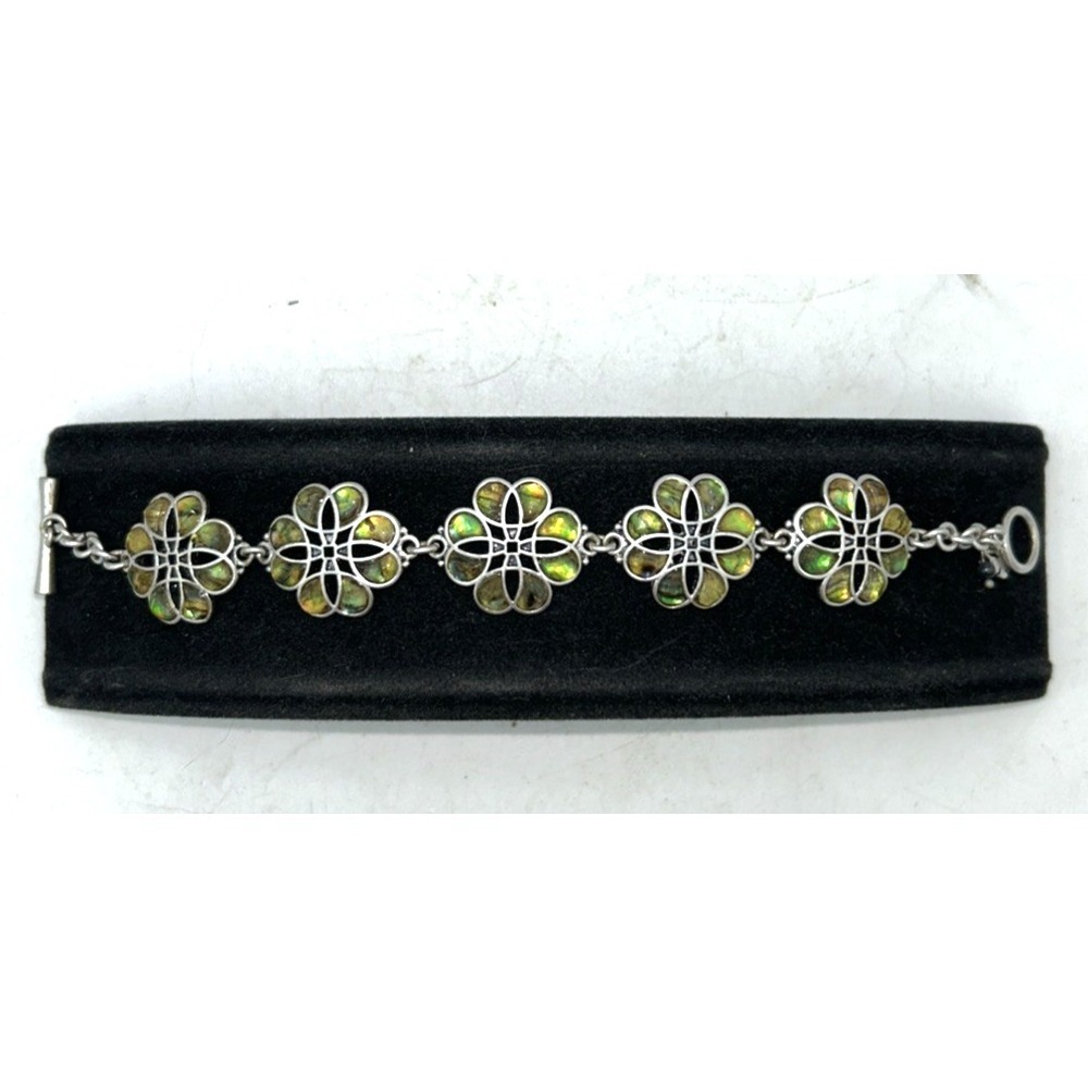 Lucky Brand Bracelet Abalone Shell And Silver Flower Shaped Link Bali‎ Style 8"